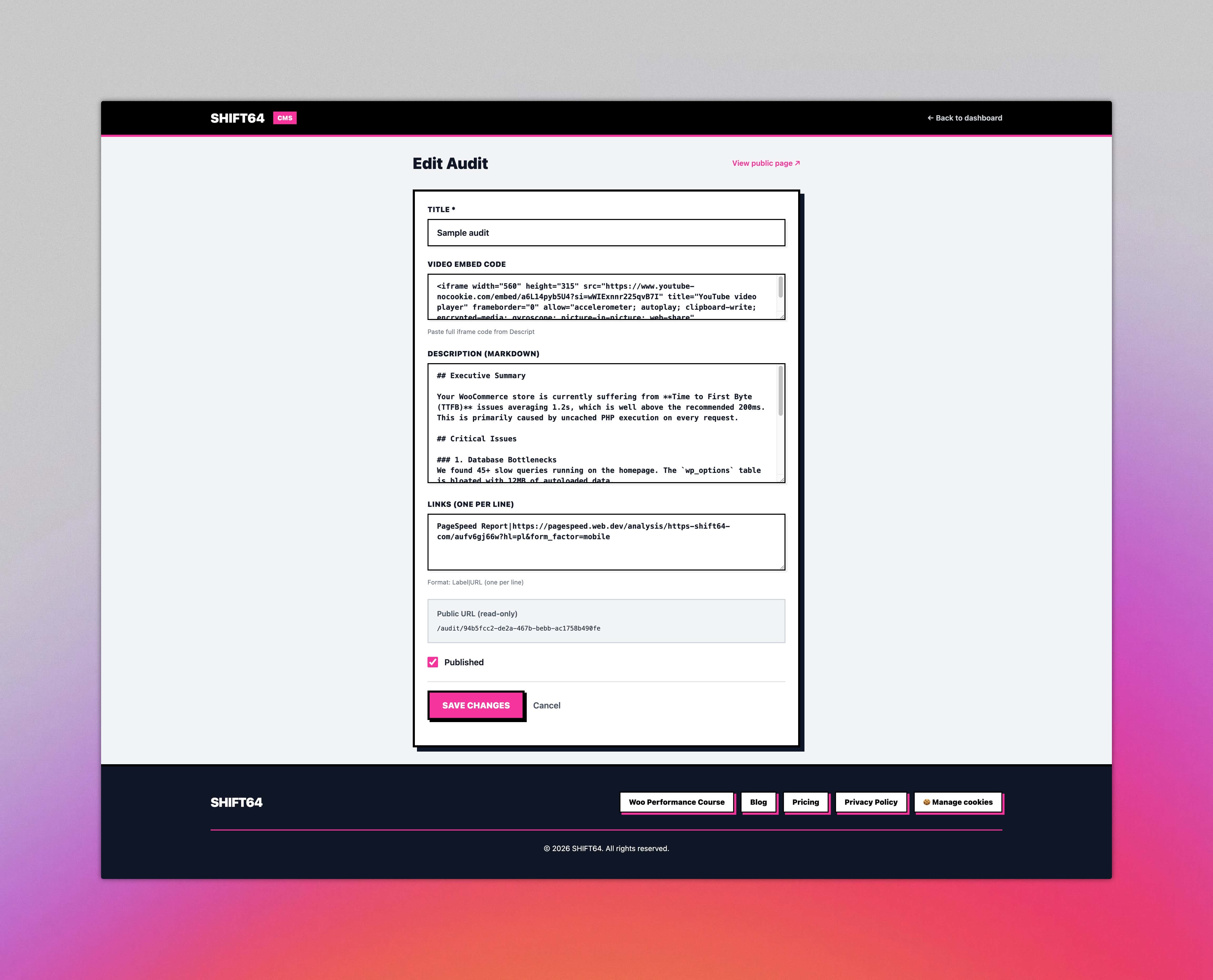 Internal CMS Audit Editor