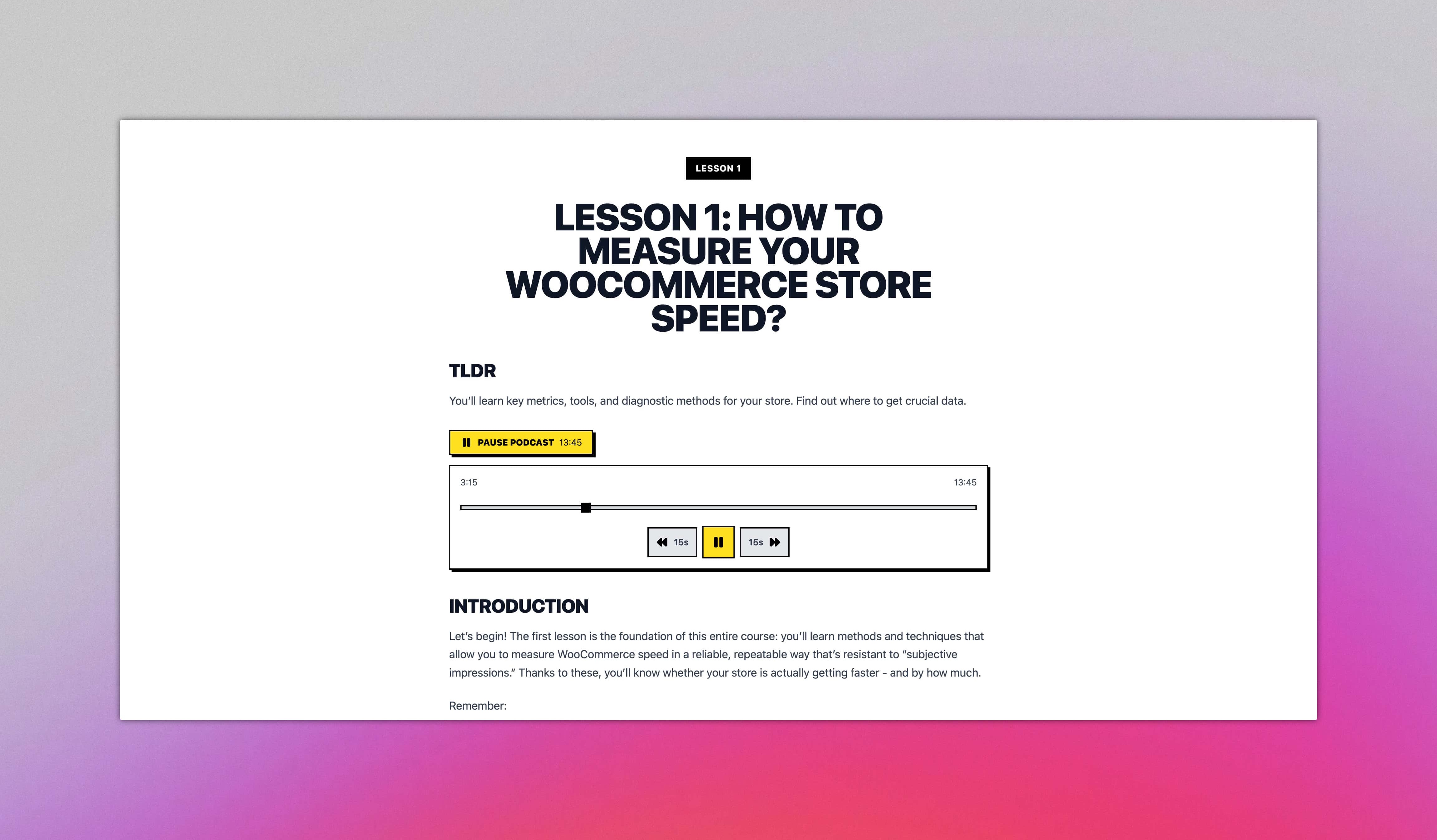 Lesson Page with Audio Player and Navigation